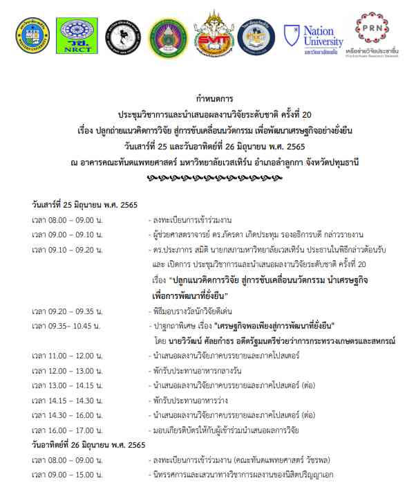 กำหนดการ การประชุมวิชาการระดับชาติ